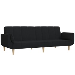 vidaXL Sofá cama de 2 plazas con dos almohadas tela negro