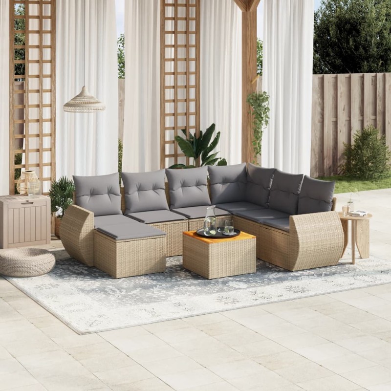 vidaXL Juego de sofás de jardín con cojines beige 8 pzas ratán PE