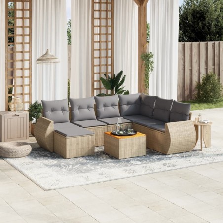 vidaXL Juego de sofás de jardín con cojines beige 8 pzas ratán PE