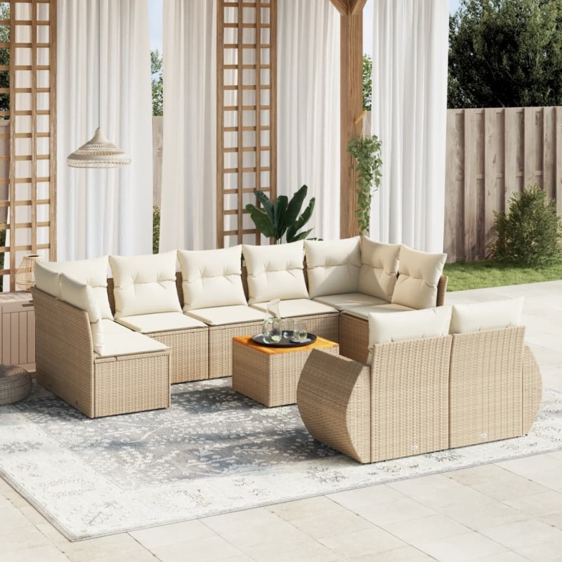 vidaXL Juego de sofás jardín con cojines beige 10 pzas ratán sintético vidaXL Juego de sofás jardín con cojines beige 10 pzas ratán sintético