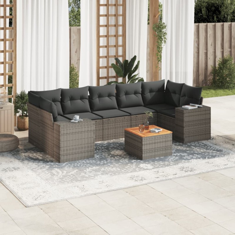 vidaXL Set de sofás de jardín 8 pzas y cojines ratán sintético gris vidaXL Set de sofás de jardín 8 pzas y cojines ratán sintético gris