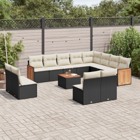 vidaXL Set de sofás de jardín y cojines 13 pzas ratán sintético negro