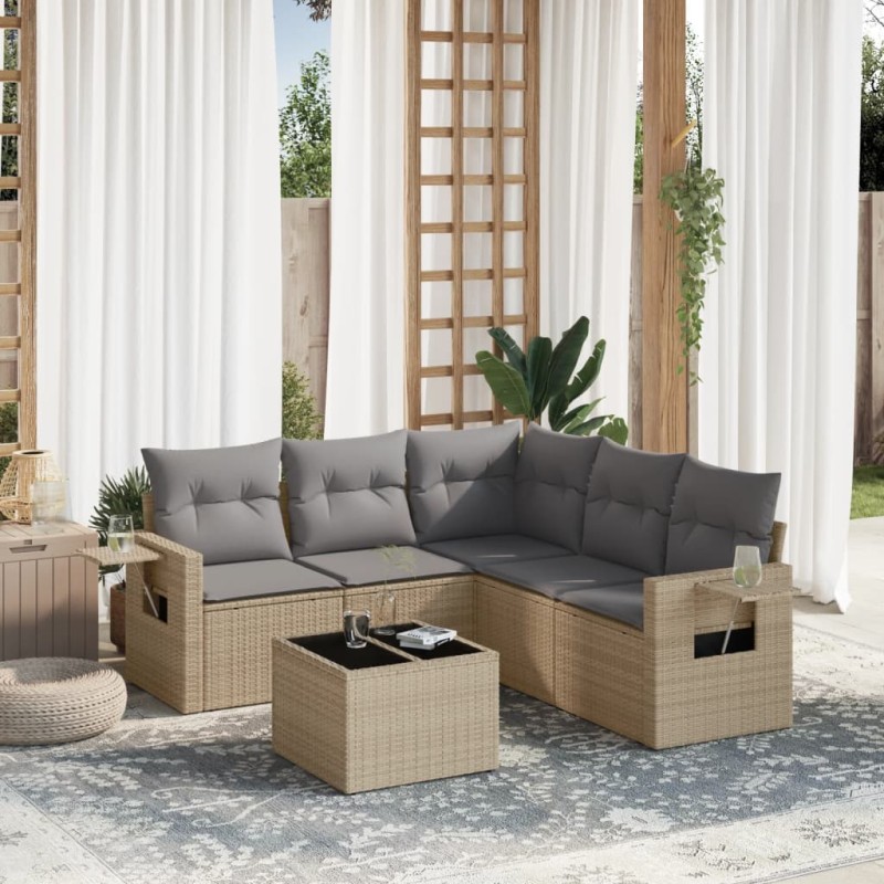 vidaXL Juego de sofás jardín con cojines 6 pzas ratán sintético beige vidaXL Juego de sofás jardín con cojines 6 pzas ratán sintético beige