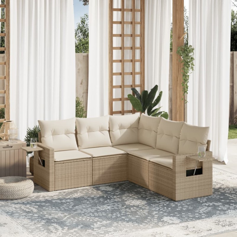 vidaXL Juego de sofás jardín con cojines 5 pzas ratán sintético beige vidaXL Juego de sofás jardín con cojines 5 pzas ratán sintético beige