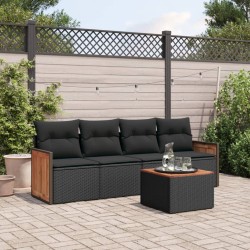 vidaXL Set de muebles de jardín 5 pzas y cojines ratán sintético negro