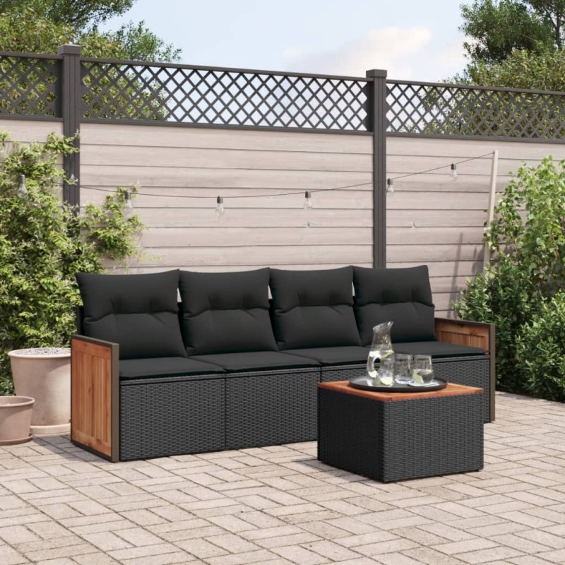 vidaXL Set de muebles de jardín 5 pzas y cojines ratán sintético negro vidaXL Set de muebles de jardín 5 pzas y cojines ratán sintético negro
