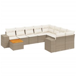 vidaXL Set de sofás de jardín 11pzas con cojines ratán sintético beige