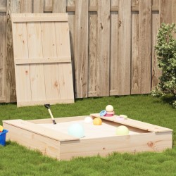 vidaXL Arenero con tapa madera maciza de pino 111x111x19,5 cm