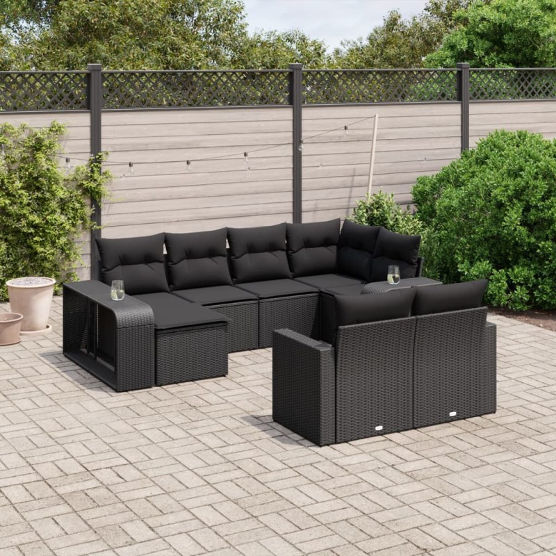vidaXL Set de sofás de jardín 10 pzas cojines ratán sintético negro vidaXL Set de sofás de jardín 10 pzas cojines ratán sintético negro