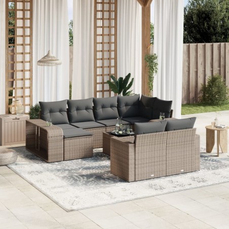 vidaXL Set de sofás de jardín 11 pzas y cojines ratán sintético gris