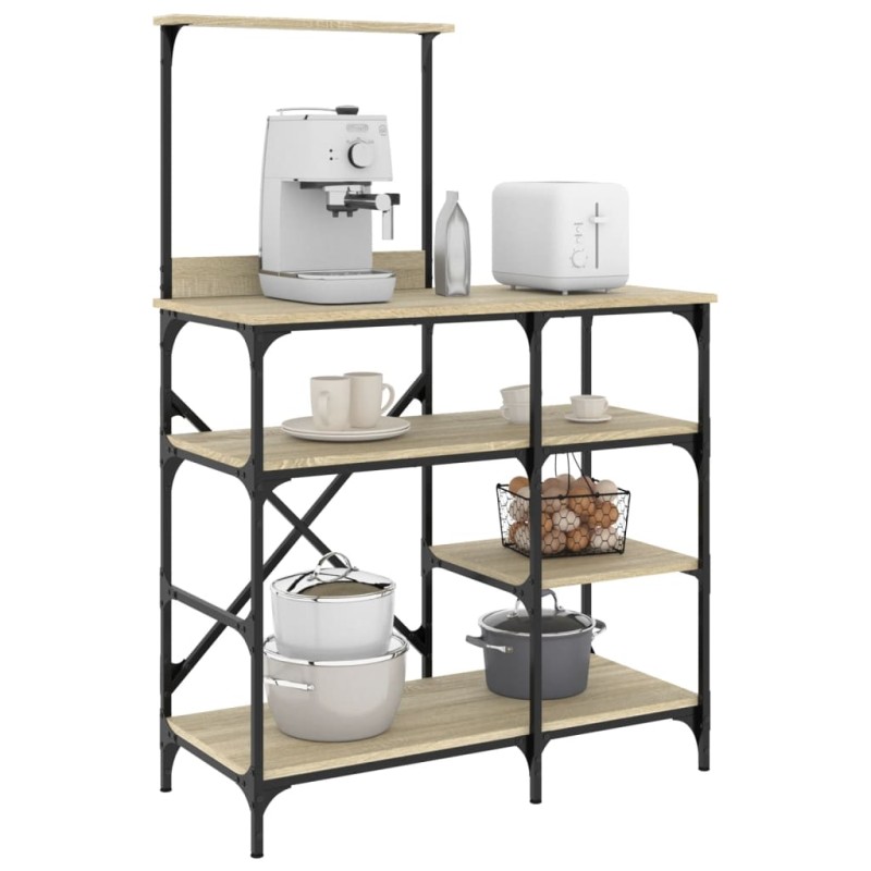 vidaXL Estantería de cocina madera ingeniería metal roble 90x40x132 cm vidaXL Estantería de cocina madera ingeniería metal roble 90x40x132 cm