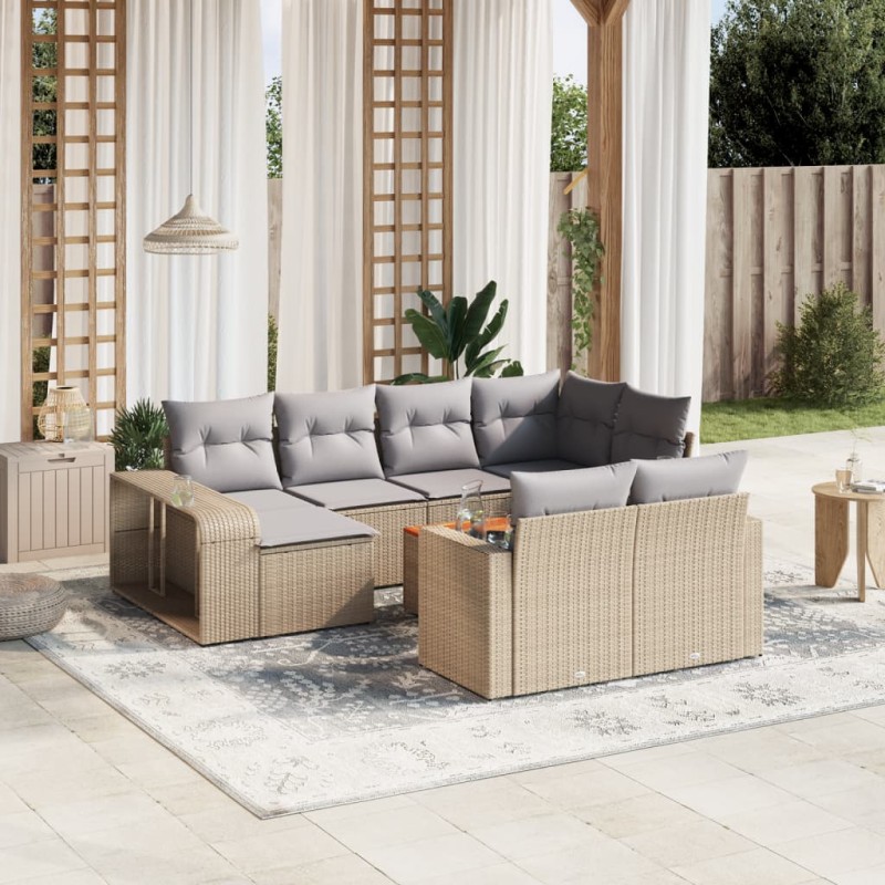 vidaXL Set de sofás de jardín 11pzas con cojines ratán sintético beige vidaXL Set de sofás de jardín 11pzas con cojines ratán sintético beige
