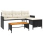 vidaXL Sofá de jardín en forma de L con mesa y cojines ratán PE negro vidaXL Sofá de jardín en forma de L con mesa y cojines ratán PE negro