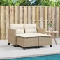 vidaXL Sofá de jardín 2 plazas con toldo y taburetes ratán PE beige vidaXL Sofá de jardín 2 plazas con toldo y taburetes ratán PE beige
