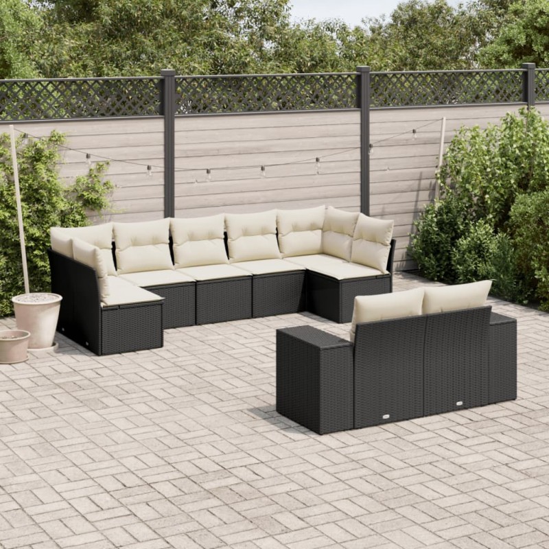 vidaXL Set de sofás de jardín 8 piezas y cojines ratán sintético negro vidaXL Set de sofás de jardín 8 piezas y cojines ratán sintético negro