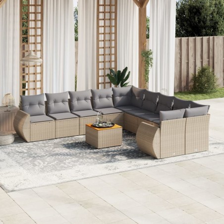 vidaXL Set de sofás de jardín 11pzas con cojines ratán sintético beige