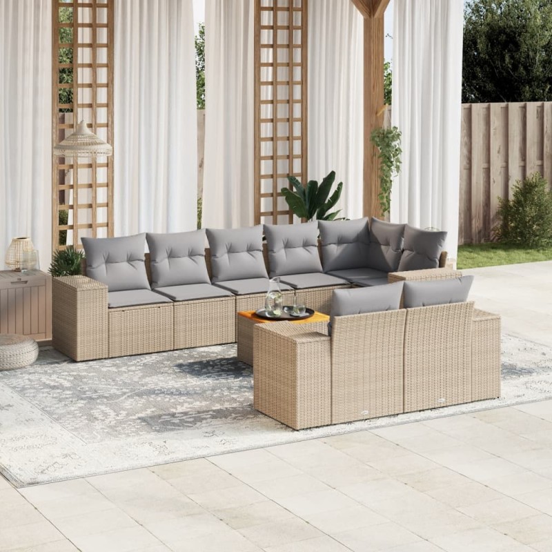 vidaXL Set de sofás de jardín 9 pzas con cojines ratán sintético beige vidaXL Set de sofás de jardín 9 pzas con cojines ratán sintético beige