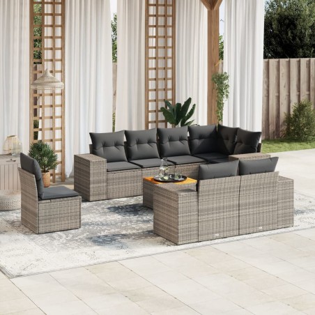 vidaXL Set de muebles de jardín 9 pzas y cojines ratán sintético gris
