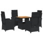 vidaXL Set de muebles jardín 5 pzas con cojines ratán sintético negro