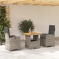 vidaXL Set comedor de jardín 3 piezas con cojines ratán sintético gris