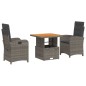 vidaXL Set comedor de jardín 3 piezas con cojines ratán sintético gris
