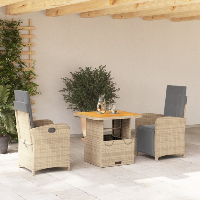 vidaXL Set comedor de jardín 3 pzas con cojines ratán sintético beige vidaXL Set comedor de jardín 3 pzas con cojines ratán sintético beige