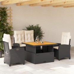 vidaXL Juego comedor jardín 4 piezas con cojines ratán sintético negro