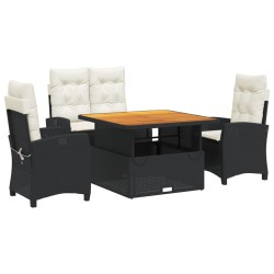 vidaXL Juego comedor jardín 4 piezas con cojines ratán sintético negro