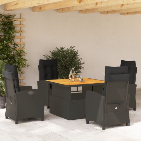 vidaXL Set de muebles jardín 5 pzas con cojines ratán sintético negro
