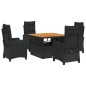 vidaXL Set de muebles jardín 5 pzas con cojines ratán sintético negro