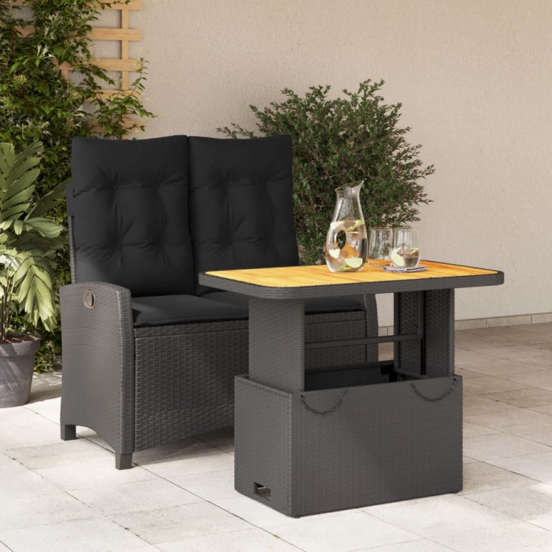 vidaXL Set comedor de jardín 2 pzas con cojines ratán sintético negro vidaXL Set comedor de jardín 2 pzas con cojines ratán sintético negro