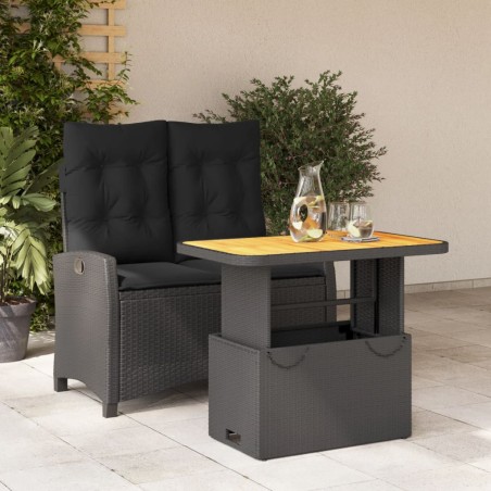 vidaXL Set comedor de jardín 2 pzas con cojines ratán sintético negro