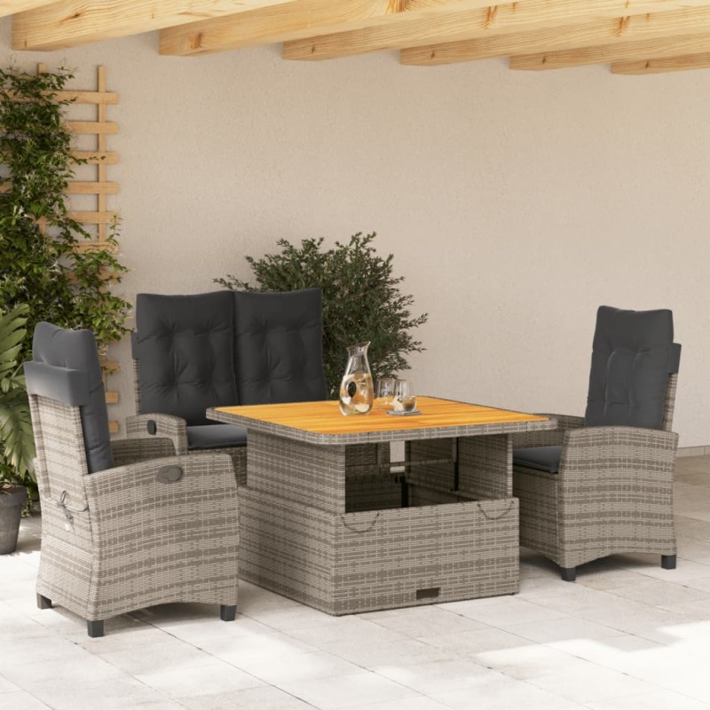 vidaXL Juego de comedor de jardín 4 piezas con cojines ratán PE gris vidaXL Juego de comedor de jardín 4 piezas con cojines ratán PE gris