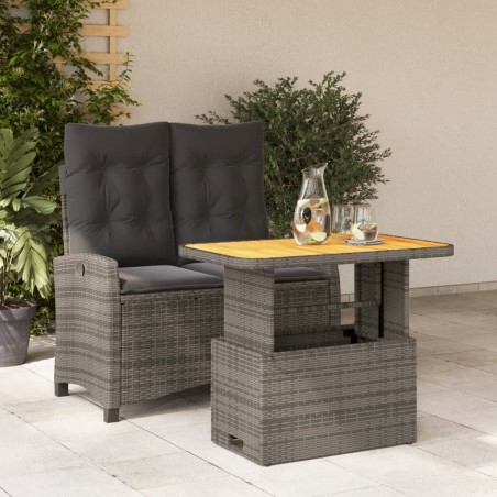 vidaXL Juego de comedor jardín 2 pzas con cojines ratán sintético gris