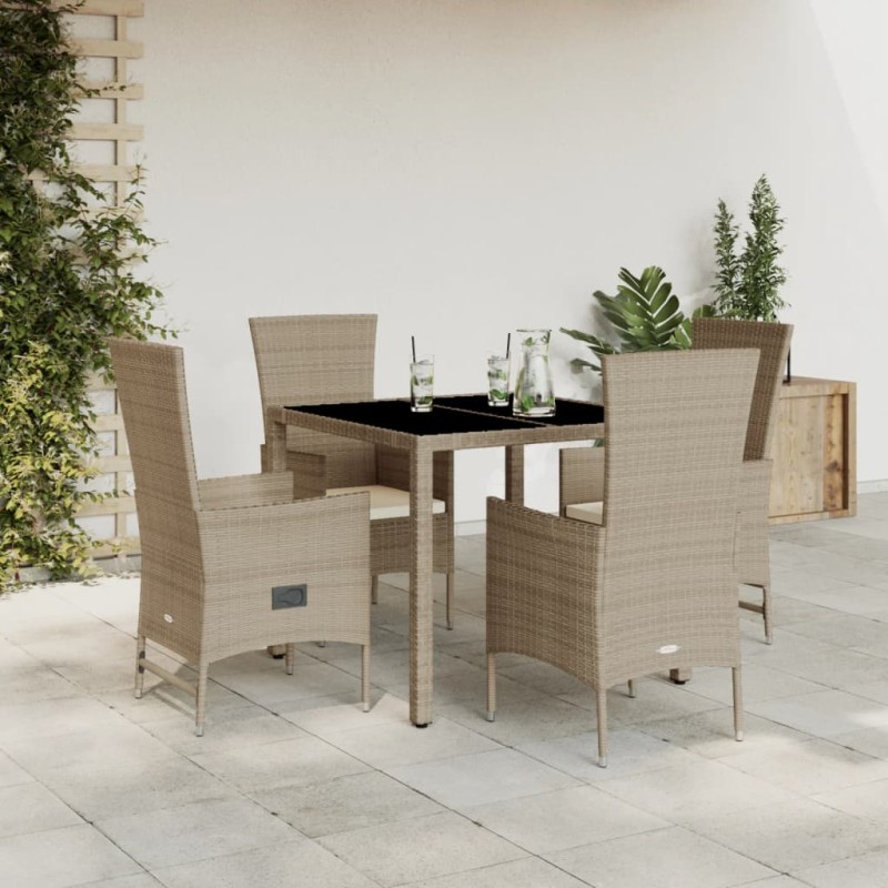 vidaXL Set comedor de jardín 5 pzas con cojines ratán sintético beige vidaXL Set comedor de jardín 5 pzas con cojines ratán sintético beige