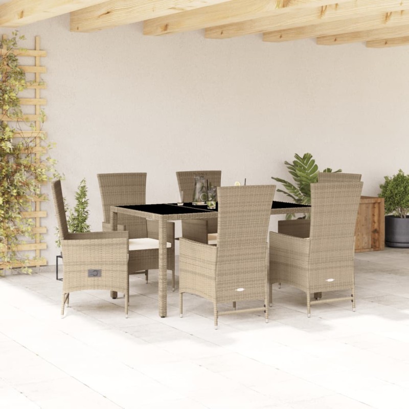 vidaXL Set comedor de jardín 7 pzas con cojines ratán sintético beige vidaXL Set comedor de jardín 7 pzas con cojines ratán sintético beige