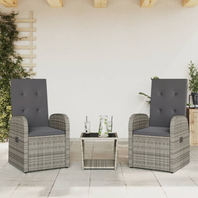 vidaXL Set comedor de jardín 3 piezas con cojines ratán sintético gris vidaXL Set comedor de jardín 3 piezas con cojines ratán sintético gris