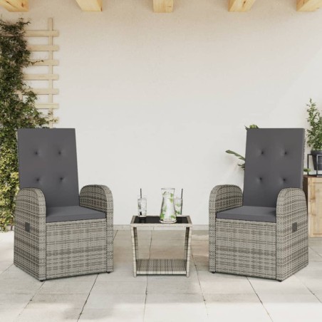 vidaXL Set comedor de jardín 3 piezas con cojines ratán sintético gris
