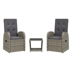 vidaXL Set comedor de jardín 3 piezas con cojines ratán sintético gris