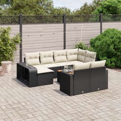 vidaXL Set de sofás de jardín 11 pzas y cojines ratán sintético negro