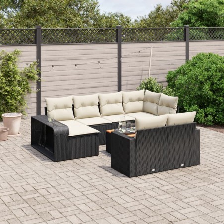 vidaXL Set de sofás de jardín 11 pzas y cojines ratán sintético negro