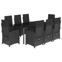 vidaXL Set de comedor de jardín 9 pzas y cojines ratán sintético negro