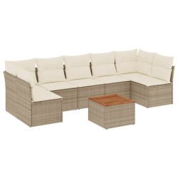 vidaXL Juego de sofás de jardín con cojines beige 8 pzas ratán PE