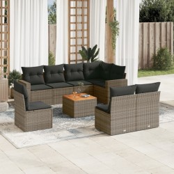vidaXL Set de muebles de jardín 9 pzas y cojines ratán sintético gris