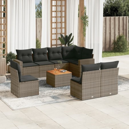 vidaXL Set de muebles de jardín 9 pzas y cojines ratán sintético gris
