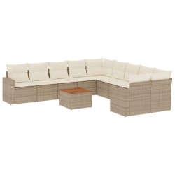 vidaXL Set de sofás de jardín 11pzas con cojines ratán sintético beige