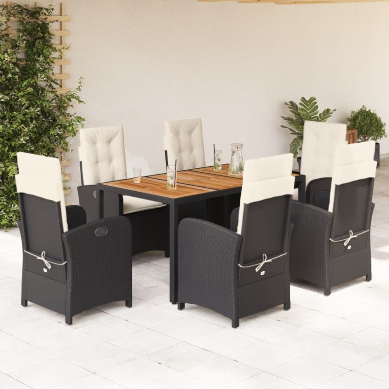 vidaXL Set de comedor de jardín 7 pzas y cojines ratán sintético negro vidaXL Set de comedor de jardín 7 pzas y cojines ratán sintético negro