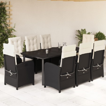 vidaXL Set de comedor de jardín 9 pzas y cojines ratán sintético negro
