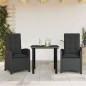 vidaXL Set comedor de jardín 3 pzas con cojines ratán sintético negro vidaXL Set comedor de jardín 3 pzas con cojines ratán sintético negro