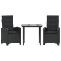 vidaXL Set comedor de jardín 3 pzas con cojines ratán sintético negro vidaXL Set comedor de jardín 3 pzas con cojines ratán sintético negro